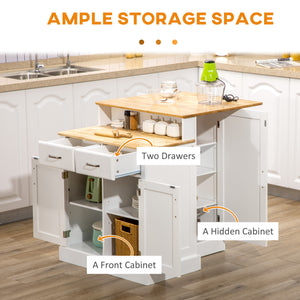 English Elm Kitchen Two-Tier Island Table with Rubber Wood Top, Adjustable Shelves, Drawers & Cabinets, White W2225S00022