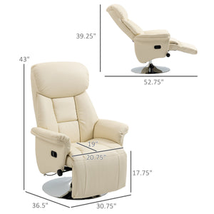English Elm Manual Recliner Chair 360° Swivel PU Leather Recliner with Footrest, Padded Arms, Steel Base—Cream White W2225142096