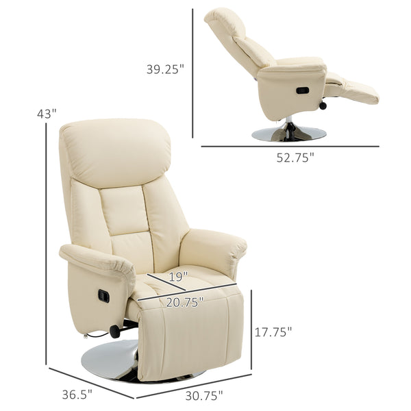 English Elm Manual Recliner Chair 360° Swivel PU Leather Recliner with Footrest, Padded Arms, Steel Base—Cream White W2225142096