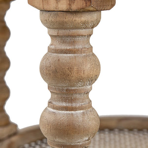 English Elm D23.5 Round Three Tier Side Table Woven Rattan Shelves Fir Wood Farmhouse Brown W2078141934