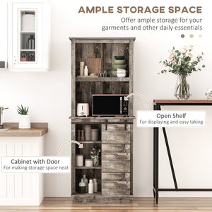 English Elm Freestanding Rustic Kitchen Buffet with Hutch and Sliding Barn Door Pantry, 5-Tier Adjustable Storage, Vintage Wood W2225142091
