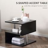 English Elm 20" Modern End Table, Accent Side Table, S-Shaped Coffee Table With Storage Shelf and Steel Poles, Black