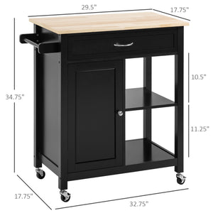 English Elm Kitchen Island Cart with Solid Wood Top, Rolling Storage Cabinet, Drawer, Towel Rack & Wheels for Dining Black W2225142064