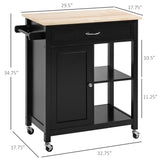 English Elm Kitchen Island Cart, Rolling Kitchen Island With Storage, Solid Wood Top, Drawer, For Dining Room, Black