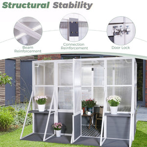 English Elm Greenhouse, Wooden Lean to Walk in Design with Polycarbonate Panels for Year Round Growing W1850S00005
