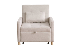 English Elm Convertible Sleeper Sofa Chair Bed with 3-Level Recline, Pull-Out Guest Bed, Plush Teddy Fabric Comfort Beige W1420131261