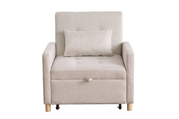 English Elm Convertible Sleeper Sofa Chair Bed with 3-Level Recline, Pull-Out Guest Bed, Plush Teddy Fabric Comfort Beige W1420131261