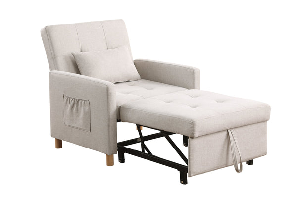 English Elm Convertible Sleeper Sofa Chair Bed with 3-Level Recline, Pull-Out Guest Bed, Plush Teddy Fabric Comfort Beige W1420131261