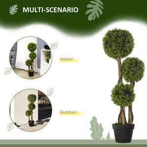English Elm Artificial Boxwood Topiary Tree in Pot 35.5" Height — Lifelike 3-Ball Faux Plant for Home, Patio W2225142067