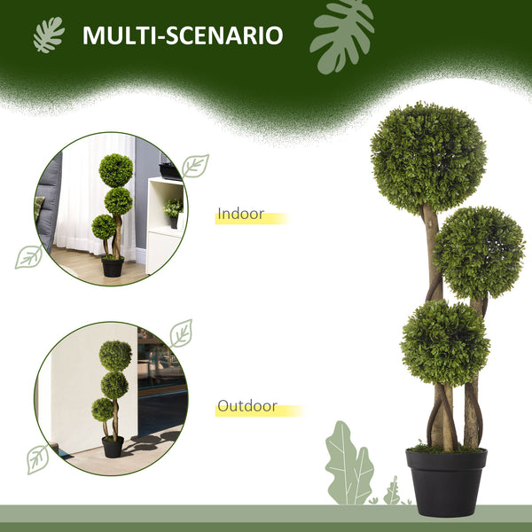 English Elm Artificial Boxwood Topiary Tree in Pot 35.5" Height — Lifelike 3-Ball Faux Plant for Home, Patio W2225142067