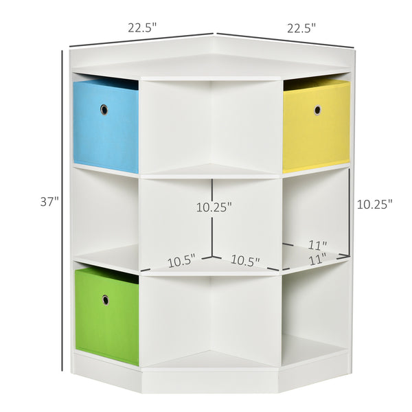 English Elm Kids Corner Cabinet with 9 Cubes & 3 Cloth Baskets, Anti-Tip Kids Storage Organizer for Playroom W2225141968