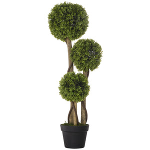 English Elm Artificial Boxwood Topiary Tree in Pot 35.5" Height — Lifelike 3-Ball Faux Plant for Home, Patio W2225142067