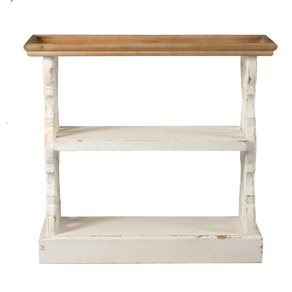 English Elm 35.5" French Country Console Shelf Three Tier Fir Wood Tray Top Distressed Finish W2078141936