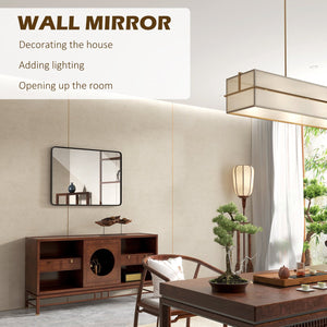 English Elm 30 Black 30 x 22 Inch Wall Mirror with Aluminum Frame, 5-Layer HD Reflection, Hooks, Safe MDF Backing W2225142070