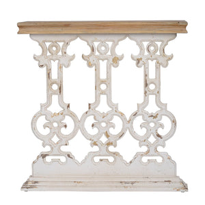 English Elm 32" Whitewashed Iron Scrollwork Console Table Warm Fir Top Narrow Entryway Accent W2078141935