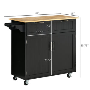 English Elm 41" Rolling Kitchen Island Cart with Rubberwood Top, Drawers, Adjustable Shelves & Locking Wheels for Versatile Storage and Mobility W2225142063