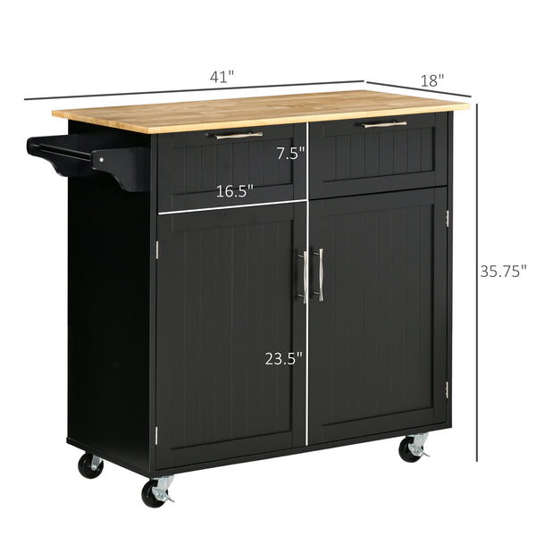 English Elm 41" Rolling Kitchen Island Cart with Rubberwood Top, Drawers, Adjustable Shelves & Locking Wheels for Versatile Storage and Mobility W2225142063