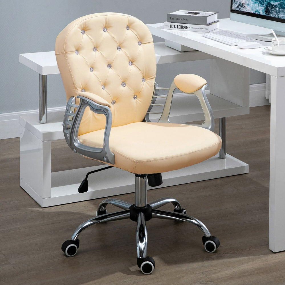 English Elm PU Leather Button-Tufted Office Chair with Padded Arms, Adjustable Tilt & Height, 360° Swivel Wheels W2225142098