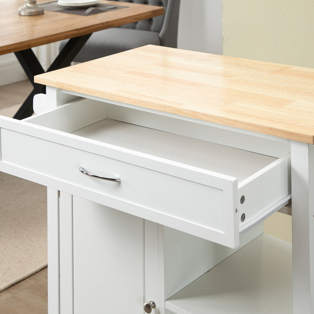 English Elm Kitchen Island Cart with Solid Wood Top, Rolling Storage Cabinet, Drawer, Towel Rack & Wheels for Dining White W2225142052