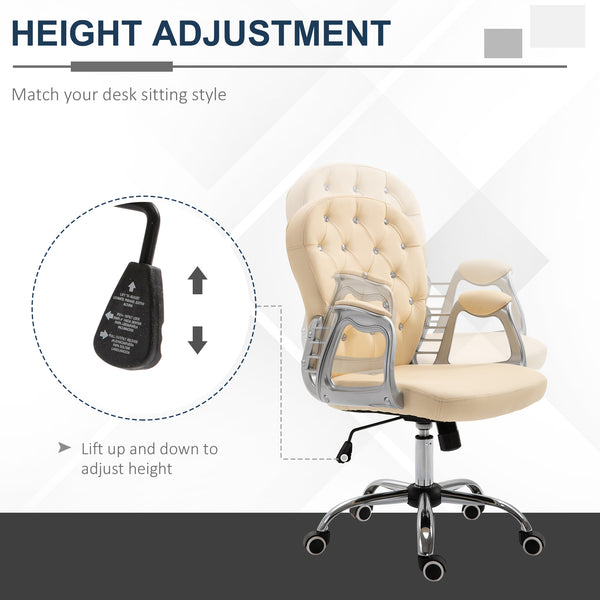 English Elm PU Leather Button-Tufted Office Chair with Padded Arms, Adjustable Tilt & Height, 360° Swivel Wheels W2225142098