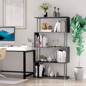 English Elm Modern S-Shaped 5 Tier Bookcase Room Divider - Black Metal & Wood Shelf, Stylish Storage Solution W2225142056