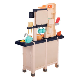 English Elm Large Kids Pretend Cooking Station with Pump Sink Realistic Sounds Lights 65 Pieces W2181142136