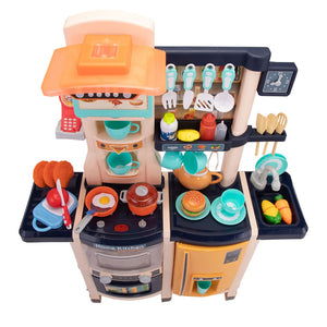 English Elm Large Kids Pretend Cooking Station with Pump Sink Realistic Sounds Lights 65 Pieces W2181142136