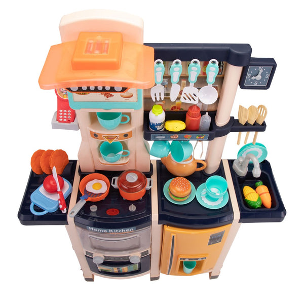 English Elm Large Kids Pretend Cooking Station with Pump Sink Realistic Sounds Lights 65 Pieces W2181142136