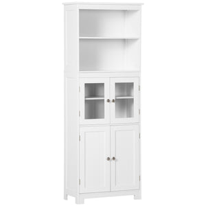English Elm 63" Small Buffet with Hutch – Compact 4-Door Pantry Cabinet, Adjustable Shelves, Anti-Tip, White MDF Chic W2225142081