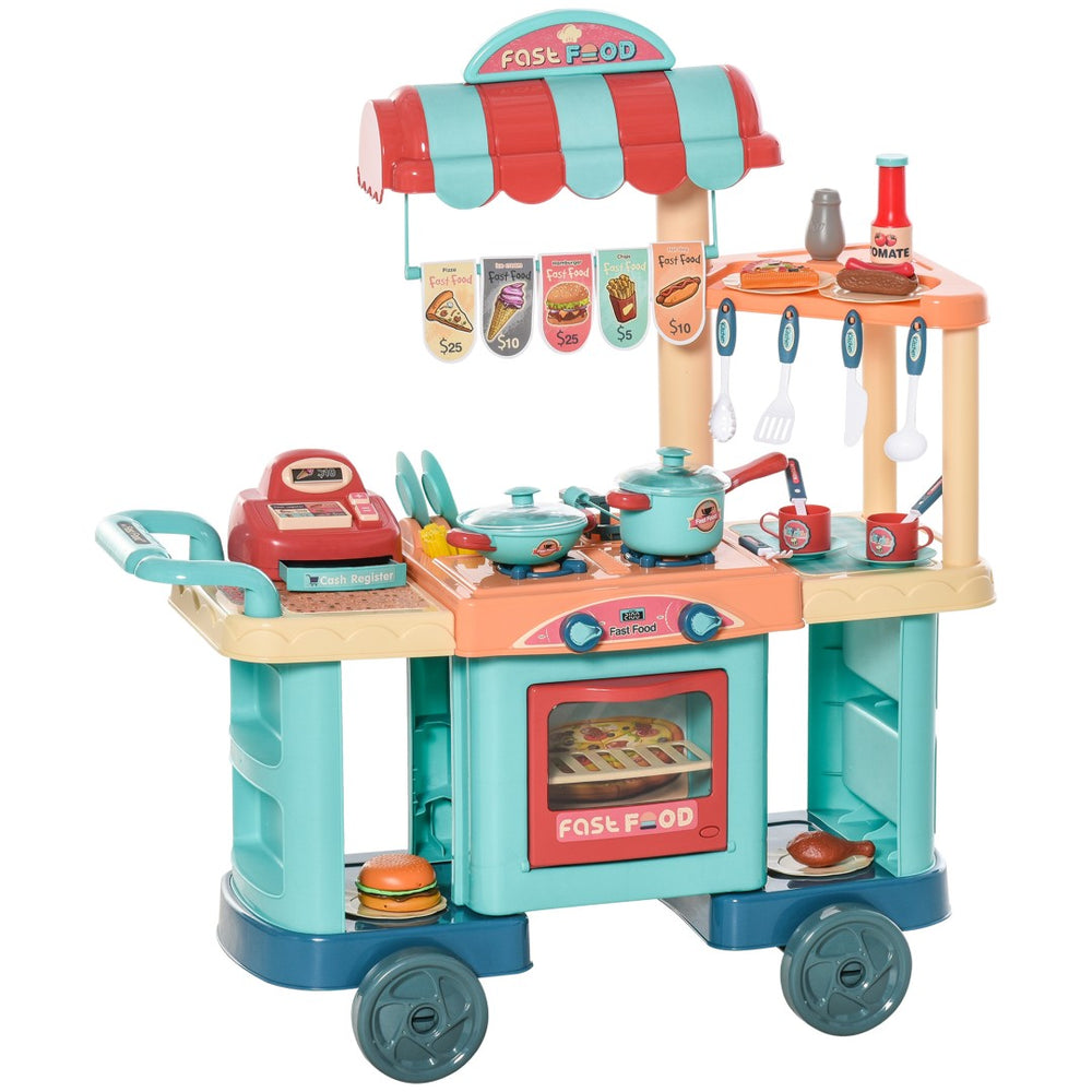 English Elm Kids Pretend Play Food Stand with Cashier Register and 50 Piece Accessory Set W2225141973