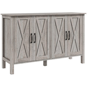 English Elm Buffet Rustic 47" Sideboard with 4 X-Brace Barn Doors, Adjustable Shelves, Gray Wood Grain Storage W2225142097
