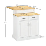 English Elm Kitchen Island With Storage Cabinet and 2-Level Rubber Wood Tabletop, Island Table With Adjustable Shelves and Drawers, White