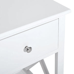 English Elm Side Table Farmhouse End Table with X-Frame, Drawer & Open Shelf Storage, Durable Engineered Wood Design White W2225142074