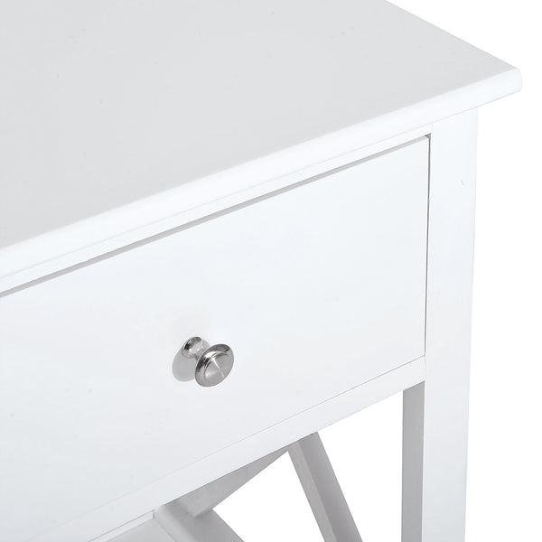 English Elm Side Table Farmhouse End Table with X-Frame, Drawer & Open Shelf Storage, Durable Engineered Wood Design White W2225142074