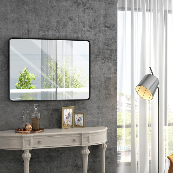 English Elm 40 Black Aluminum Frame Wall Mirror 40x30, 5-Layer Float HD Reflection, Fog‑Free, Hooks, Shard‑Safe W2225142068