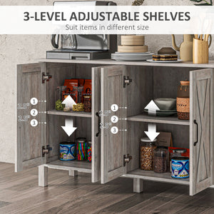 English Elm Buffet Rustic 47" Sideboard with 4 X-Brace Barn Doors, Adjustable Shelves, Gray Wood Grain Storage W2225142097