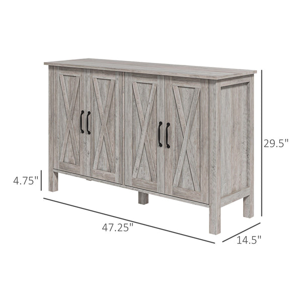 English Elm Buffet Rustic 47" Sideboard with 4 X-Brace Barn Doors, Adjustable Shelves, Gray Wood Grain Storage W2225142097