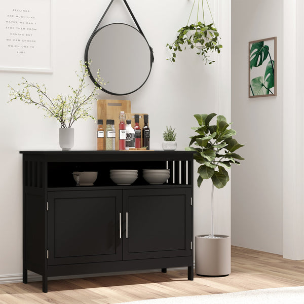 English Elm Sideboard Modern Buffet Cabinet with Magnet Door and Aluminum Handles, Large Storage & Adjustable Shelf Black W2225142078