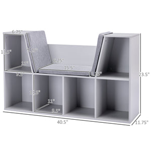 English Elm 6-Cubby Kids Bookcase with Cushioned Reading Nook, Spacious Toy & Book Organizer Bench for Playroom and Bedroom Gray W2225141969