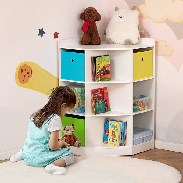 English Elm Kids Corner Cabinet with 9 Cubes & 3 Cloth Baskets, Anti-Tip Kids Storage Organizer for Playroom W2225141968