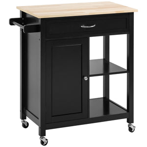 English Elm Kitchen Island Cart with Solid Wood Top, Rolling Storage Cabinet, Drawer, Towel Rack & Wheels for Dining Black W2225142064