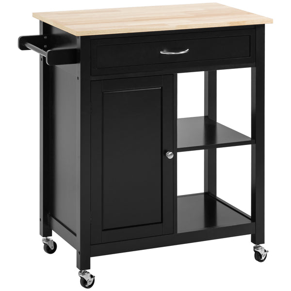 English Elm Kitchen Island Cart with Solid Wood Top, Rolling Storage Cabinet, Drawer, Towel Rack & Wheels for Dining Black W2225142064
