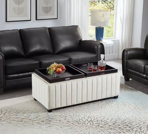 English Elm 45 Inch Velvet Storage Ottoman Bench with Tray Top for Living Room or Bedroom W2082130361