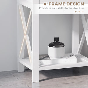 English Elm Side Table Farmhouse End Table with X-Frame, Drawer & Open Shelf Storage, Durable Engineered Wood Design White W2225142074