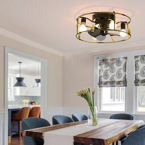 English Elm 19" Green Industrial Ceiling Fan with Light, Flush Mount Rustic Caged 3-Blade DC Fan with Remote, 6-Speed Silent Reversible Motor, 4-Bulb Compatible, Preassembled, Timer Functions W1340137045