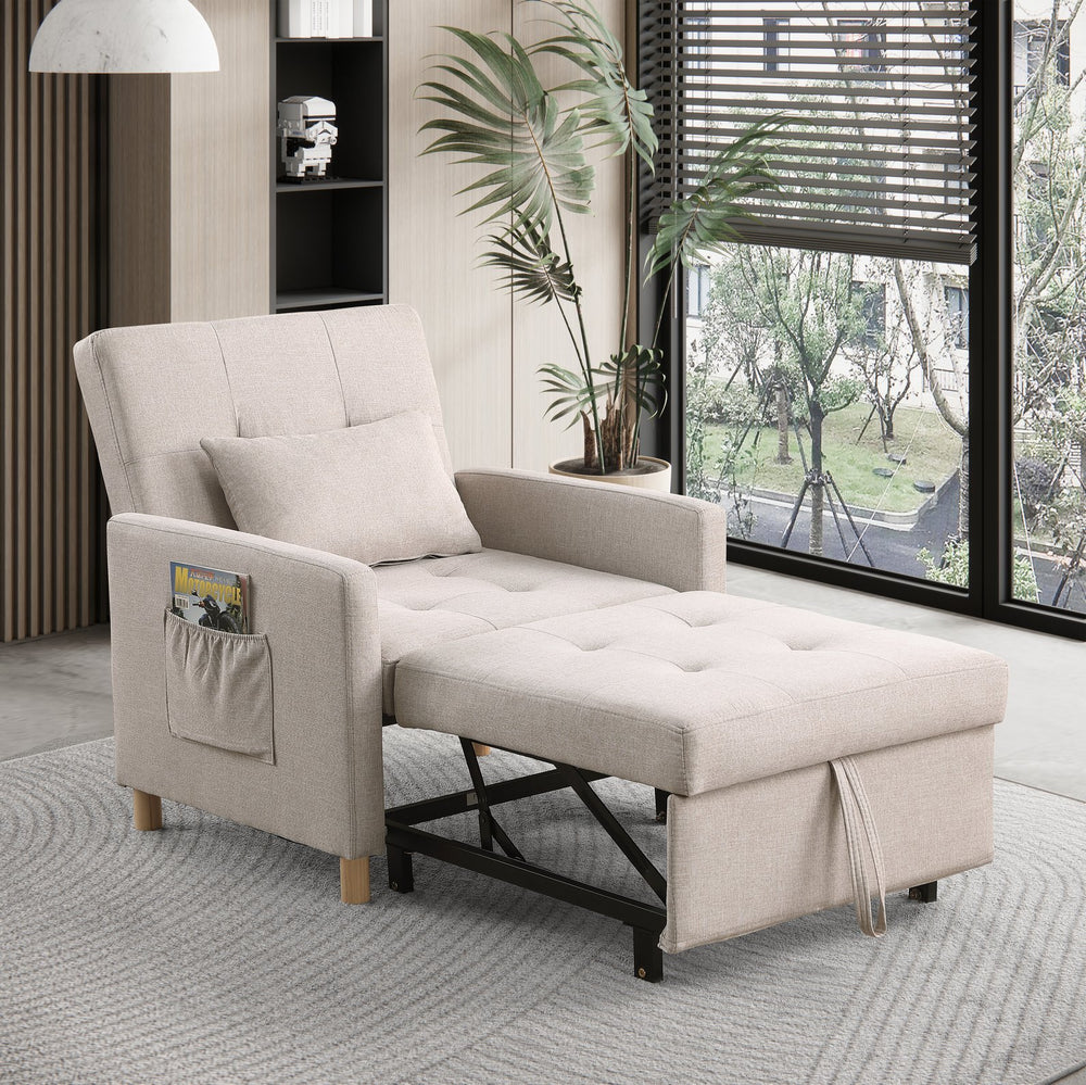 English Elm Convertible Sleeper Sofa Chair Bed with 3-Level Recline, Pull-Out Guest Bed, Plush Teddy Fabric Comfort Beige W1420131261