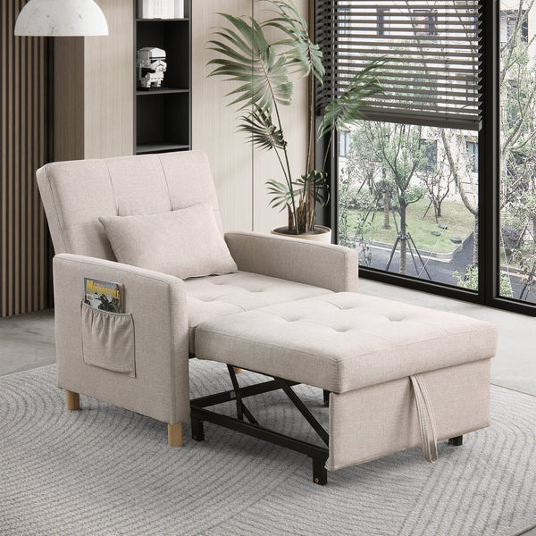 English Elm Convertible Sleeper Sofa Chair Bed with 3-Level Recline, Pull-Out Guest Bed, Plush Teddy Fabric Comfort Beige W1420131261