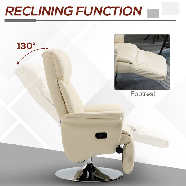 English Elm Manual Recliner Chair 360° Swivel PU Leather Recliner with Footrest, Padded Arms, Steel Base—Cream White W2225142096
