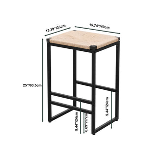 English Elm Set of 2 Hand Woven Paper Rope Backless Counter Stools with Iron Frame W1757104743