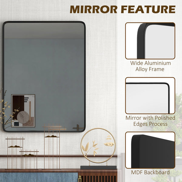 English Elm 40 Black Aluminum Frame Wall Mirror 40x30, 5-Layer Float HD Reflection, Fog‑Free, Hooks, Shard‑Safe W2225142068